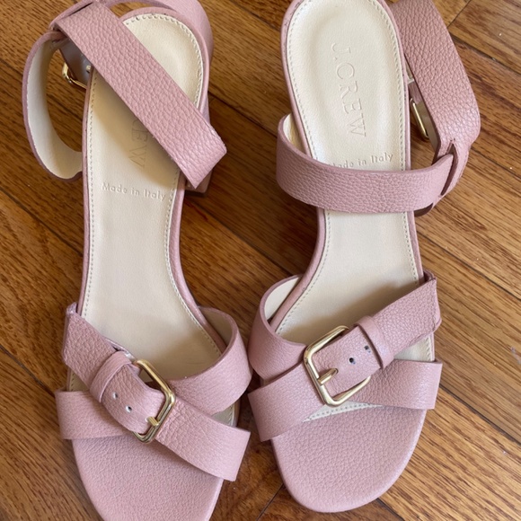 JCREW Pink Leather Buckle Heel Sandal 5.5 Brand New No Tags - Picture 2 of 4
